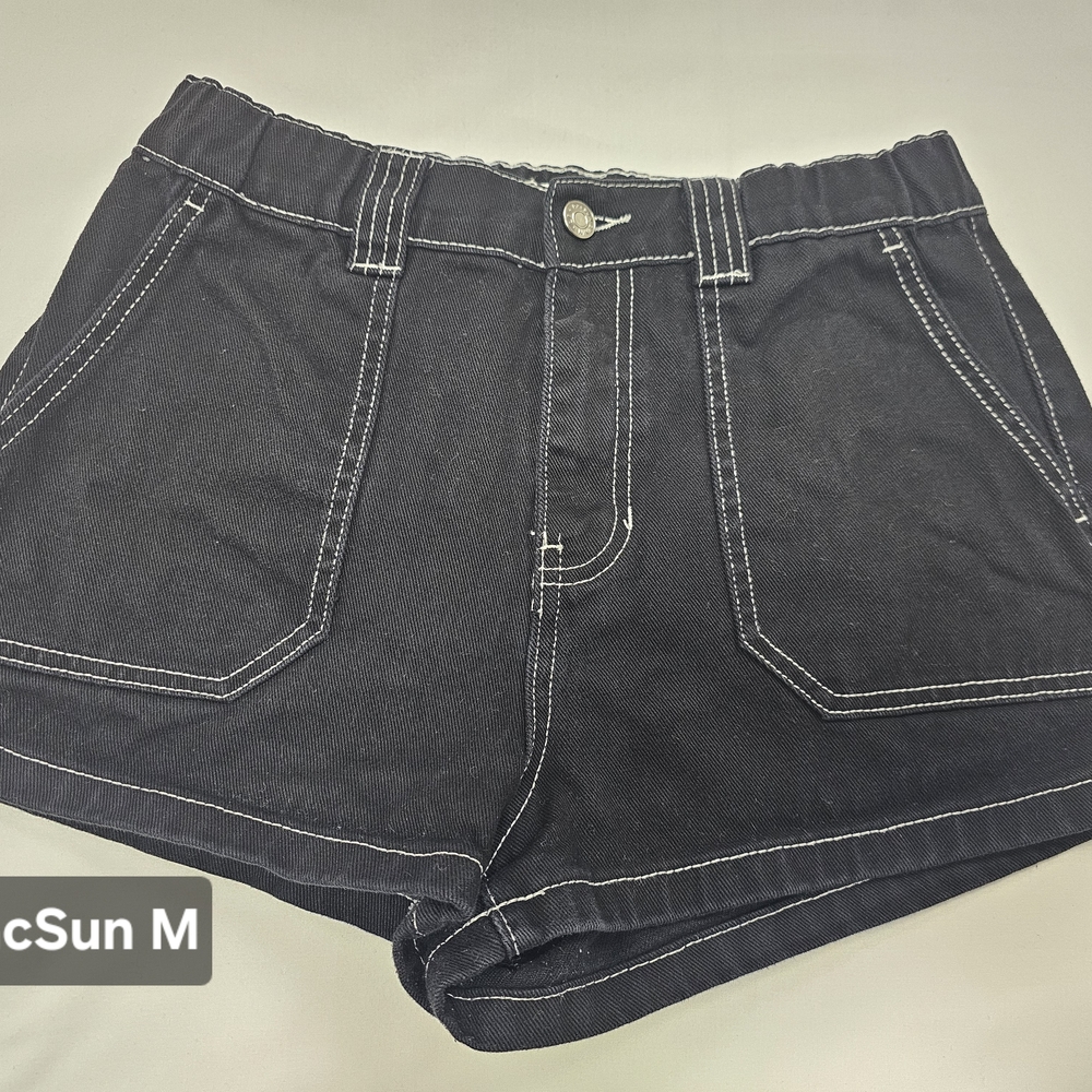 PacSun Black Denim Shorts with White Stitching